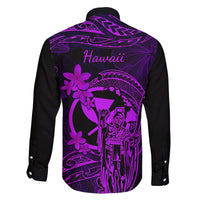 Hawaii Family Matching Off Shoulder Short Dress and Hawaiian Shirt King Kamehameha Mix Polynesian Plumeria Purple Version LT14 - Polynesian Pride