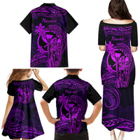 Hawaii Family Matching Puletasi Dress and Hawaiian Shirt King Kamehameha Mix Polynesian Plumeria Purple Version LT14 - Polynesian Pride