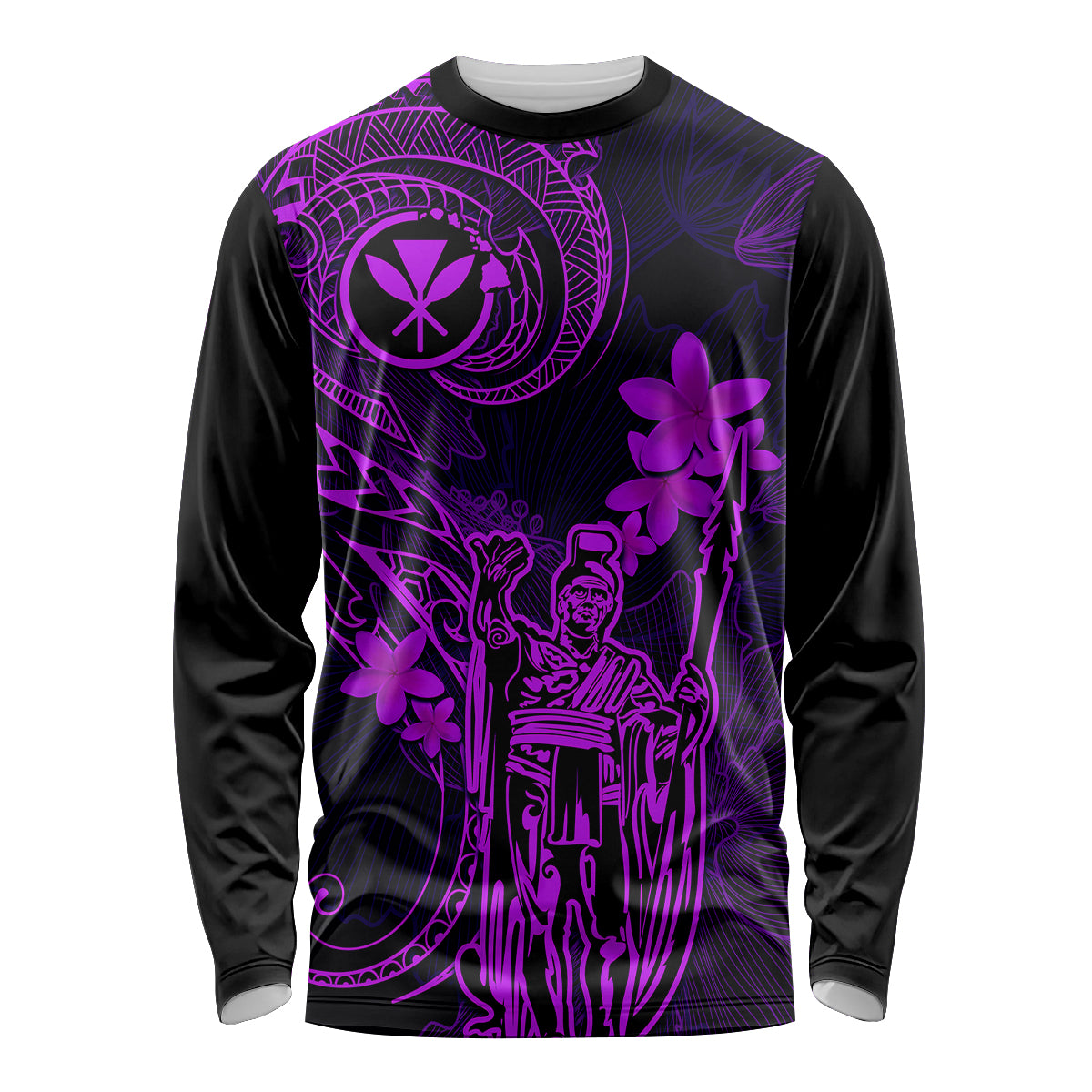 Hawaii Long Sleeve Shirt King Kamehameha Mix Polynesian Plumeria Purple Version LT14 Unisex Purple - Polynesian Pride