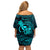 Hawaii Family Matching Off Shoulder Short Dress and Hawaiian Shirt King Kamehameha Mix Polynesian Plumeria Turquoise Version LT14 - Polynesian Pride