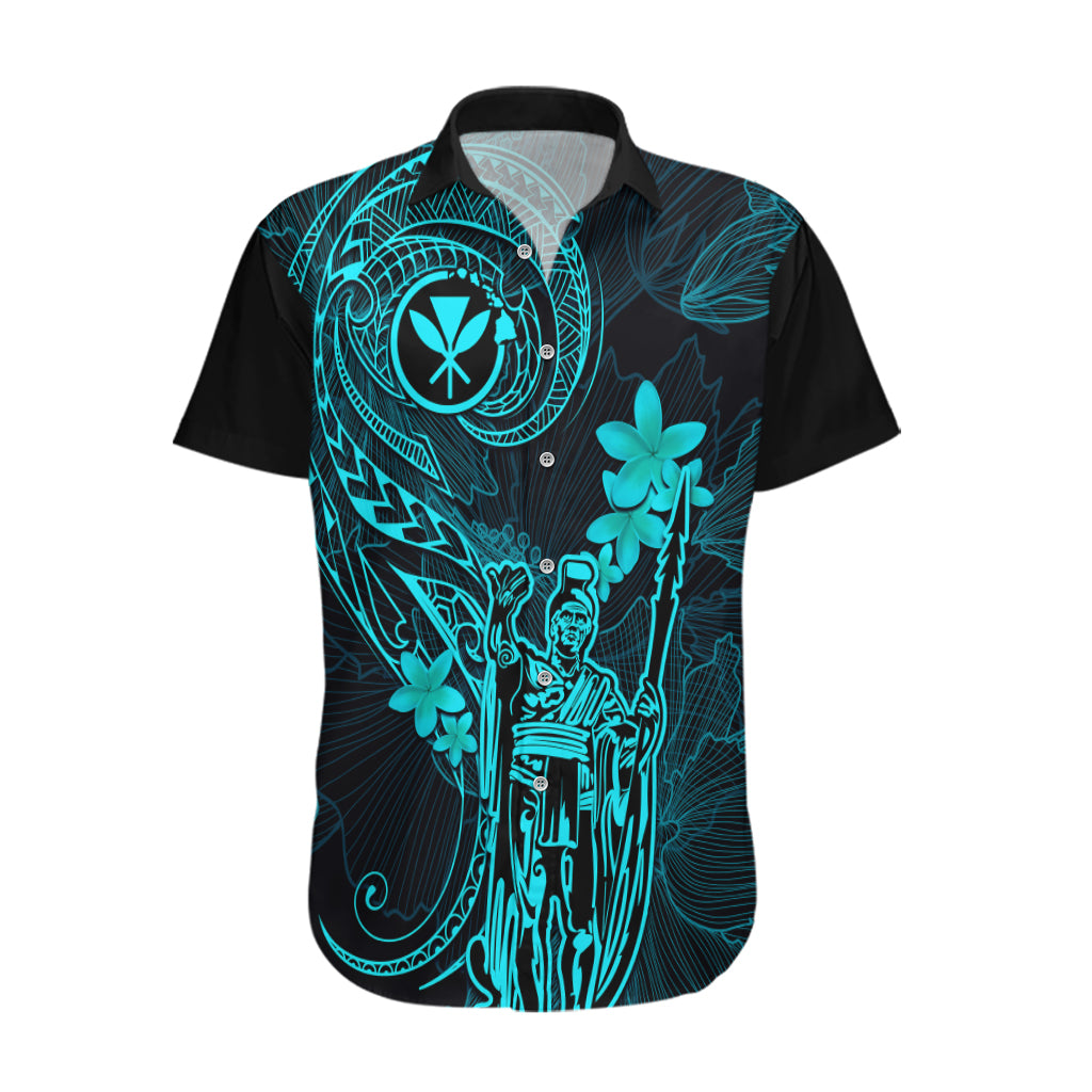 Hawaii Hawaiian Shirt King Kamehameha Mix Polynesian Plumeria Turquoise Version LT14 Turquoise - Polynesian Pride