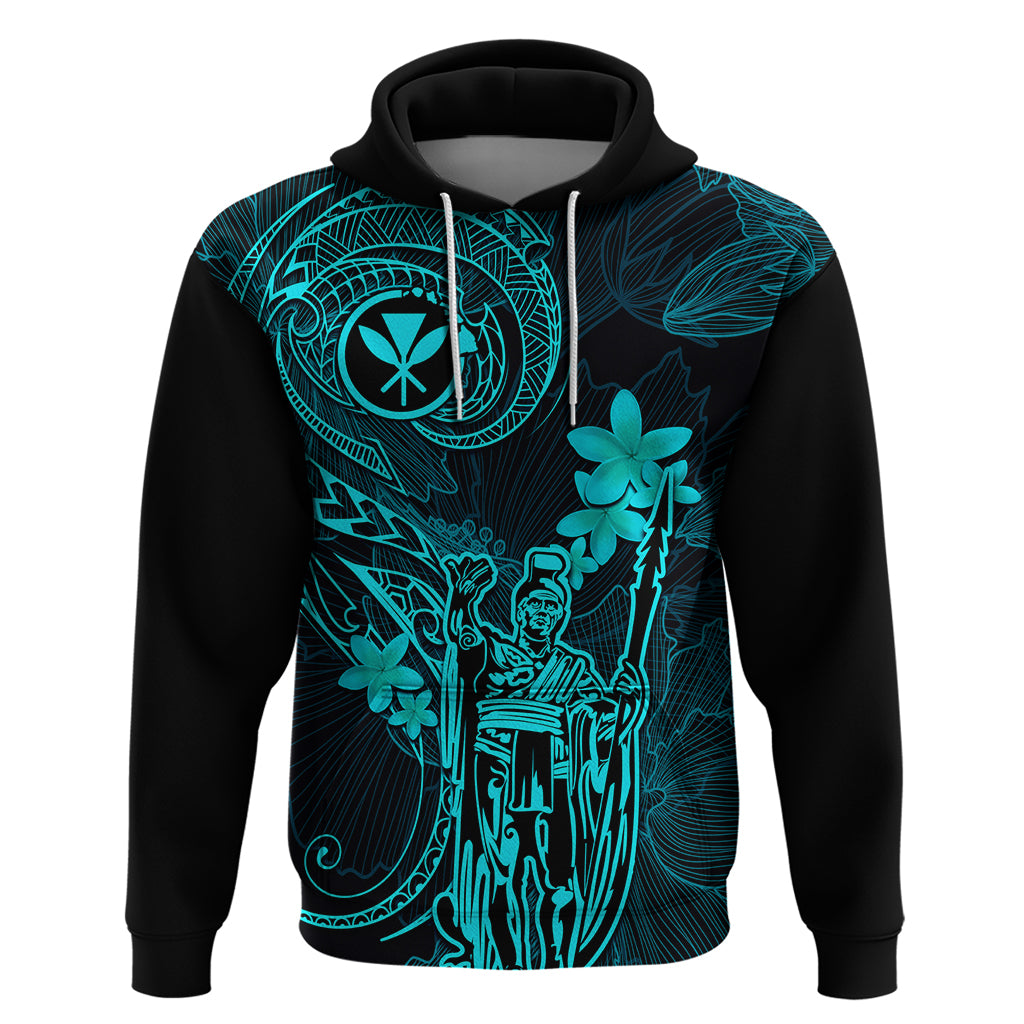 Hawaii Hoodie King Kamehameha Mix Polynesian Plumeria Turquoise Version LT14 Pullover Hoodie Turquoise - Polynesian Pride