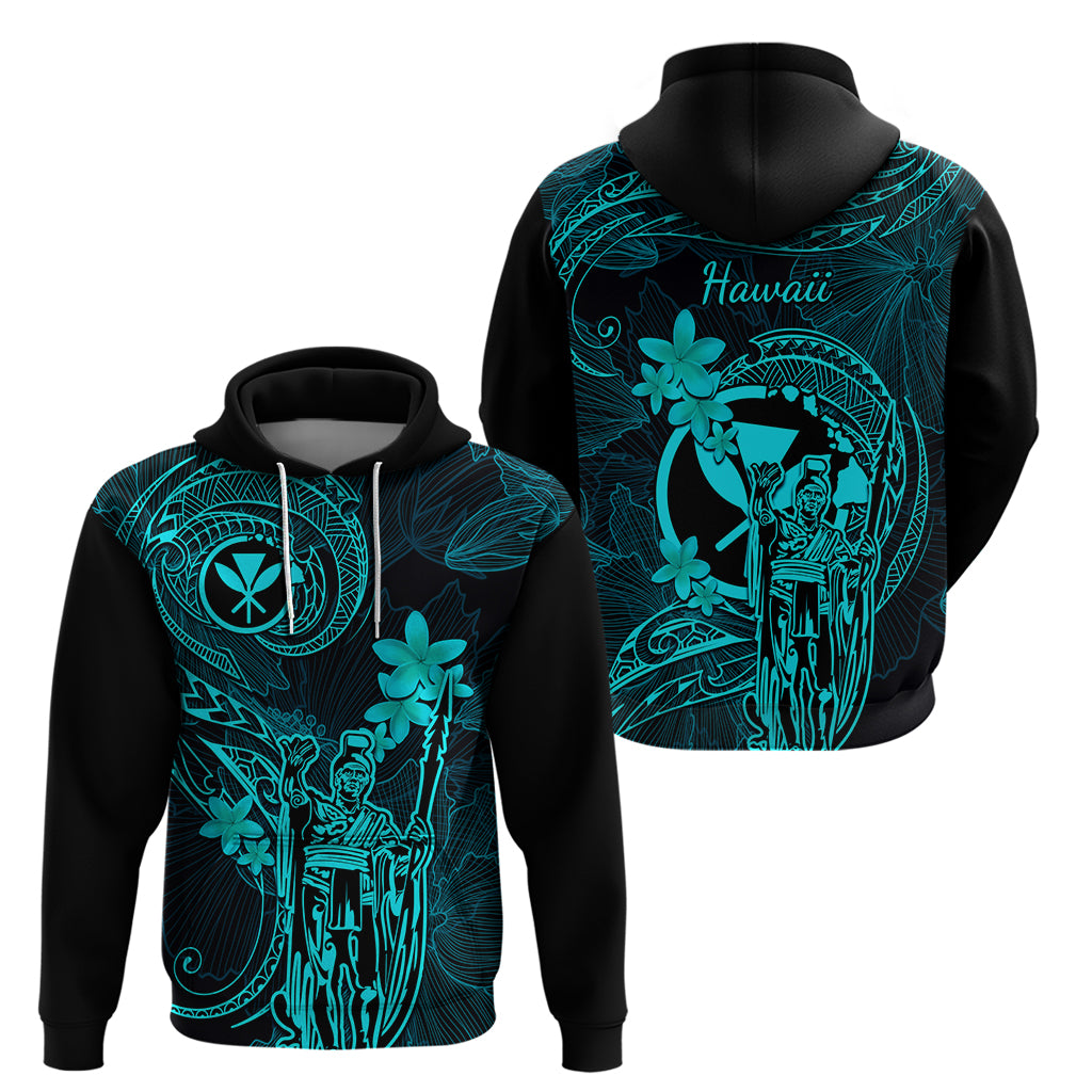 Hawaii Hoodie King Kamehameha Mix Polynesian Plumeria Turquoise Version LT14 - Polynesian Pride