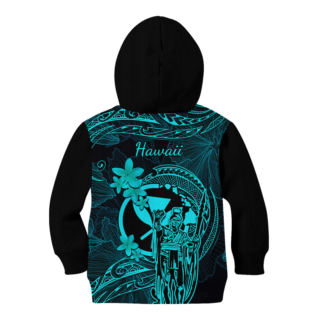 Hawaii Kid Hoodie King Kamehameha Mix Polynesian Plumeria Turquoise Version LT14 - Polynesian Pride