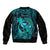 Hawaii Sleeve Zip Bomber Jacket King Kamehameha Mix Polynesian Plumeria Turquoise Version LT14 - Polynesian Pride