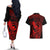 Hawaii Couples Matching Off The Shoulder Long Sleeve Dress and Hawaiian Shirt King Kamehameha Mix Polynesian Plumeria Red Version LT14 - Polynesian Pride