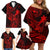 Hawaii Family Matching Off Shoulder Short Dress and Hawaiian Shirt King Kamehameha Mix Polynesian Plumeria Red Version LT14 - Polynesian Pride