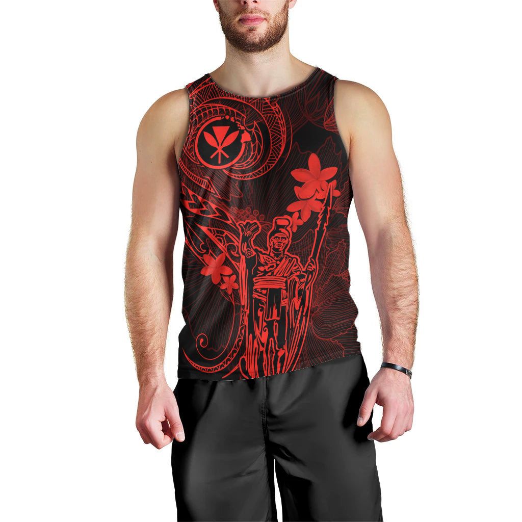Hawaii Men Tank Top King Kamehameha Mix Polynesian Plumeria Red Version LT14 - Polynesian Pride