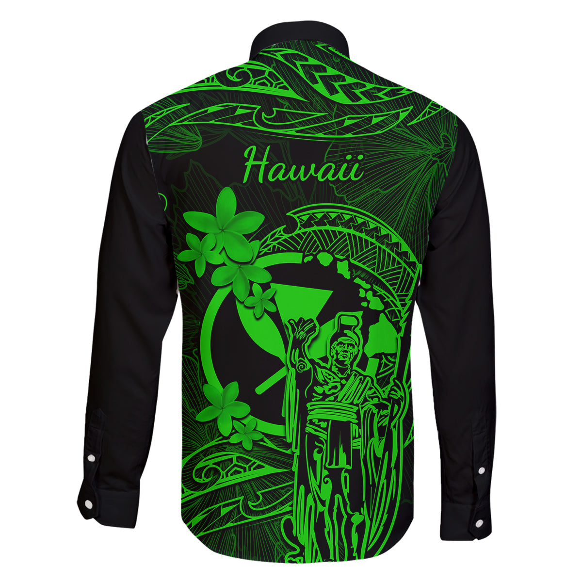 Hawaii Family Matching Off Shoulder Maxi Dress and Hawaiian Shirt King Kamehameha Mix Polynesian Plumeria Green Version LT14 - Polynesian Pride