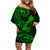 Hawaii Family Matching Off Shoulder Short Dress and Hawaiian Shirt King Kamehameha Mix Polynesian Plumeria Green Version LT14 Mom's Dress Green - Polynesian Pride