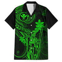 Hawaii Family Matching Puletasi Dress and Hawaiian Shirt King Kamehameha Mix Polynesian Plumeria Green Version LT14 Dad's Shirt - Short Sleeve Green - Polynesian Pride
