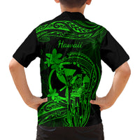 Hawaii Family Matching Short Sleeve Bodycon Dress and Hawaiian Shirt King Kamehameha Mix Polynesian Plumeria Green Version LT14 - Polynesian Pride
