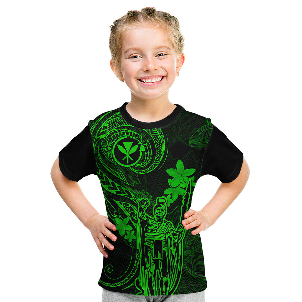 Hawaii Kid T Shirt King Kamehameha Mix Polynesian Plumeria Green Version LT14 Green - Polynesian Pride
