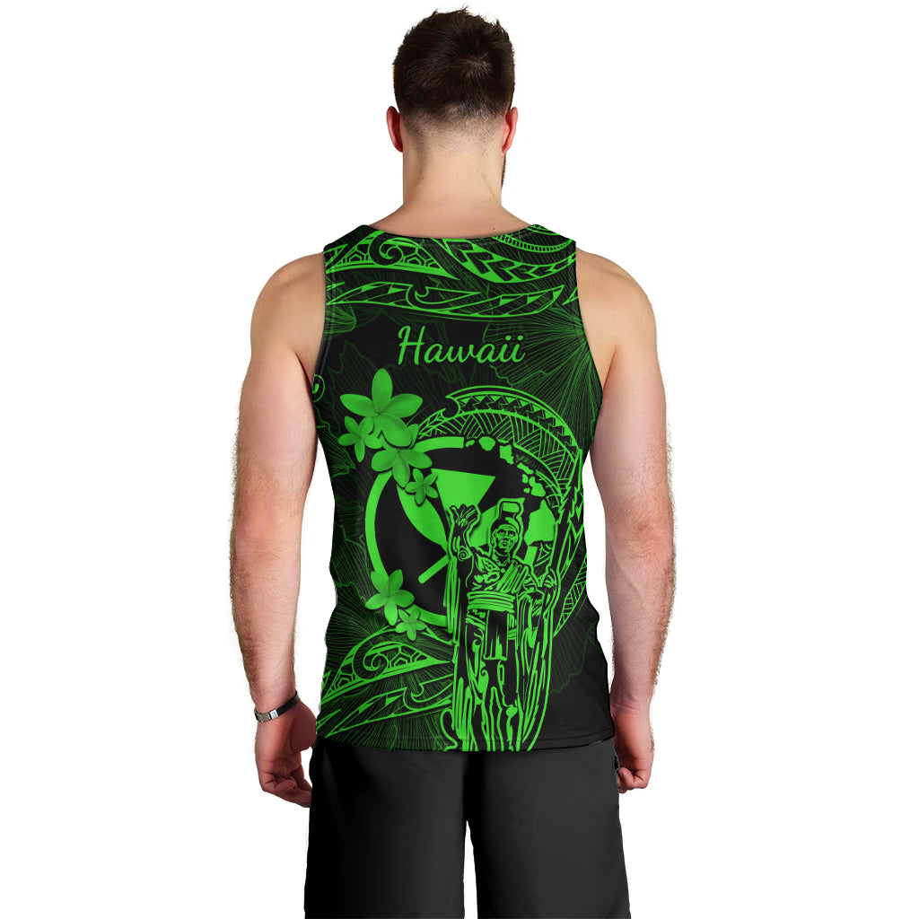 Hawaii Men Tank Top King Kamehameha Mix Polynesian Plumeria Green Version LT14 - Polynesian Pride