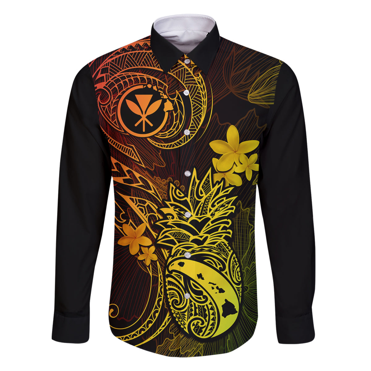 Hawaii Family Matching Puletasi Dress and Hawaiian Shirt Pineapple Mix Polynesian Plumeria Reggae Version LT14 Dad's Shirt - Long Sleeve Reggae - Polynesian Pride
