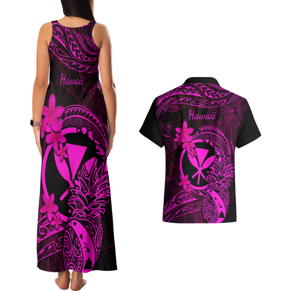 Hawaii Couples Matching Tank Maxi Dress and Hawaiian Shirt Pineapple Mix Polynesian Plumeria Pink Version LT14 - Polynesian Pride