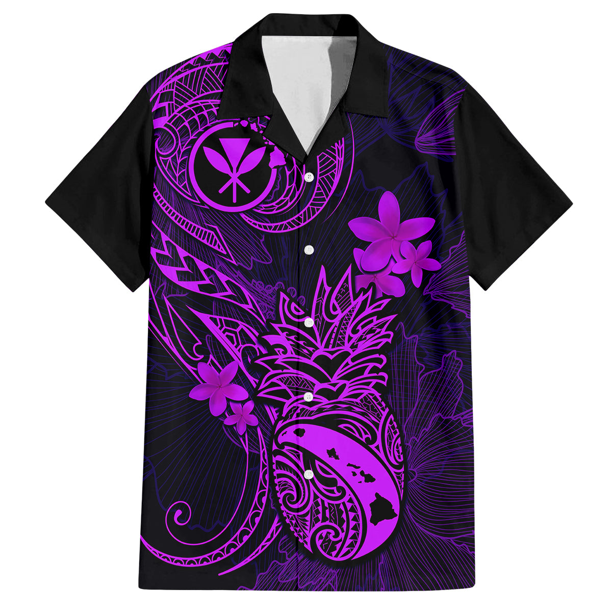 Hawaii Family Matching Off Shoulder Maxi Dress and Hawaiian Shirt Pineapple Mix Polynesian Plumeria Purple Version LT14 Dad's Shirt - Short Sleeve Purple - Polynesian Pride