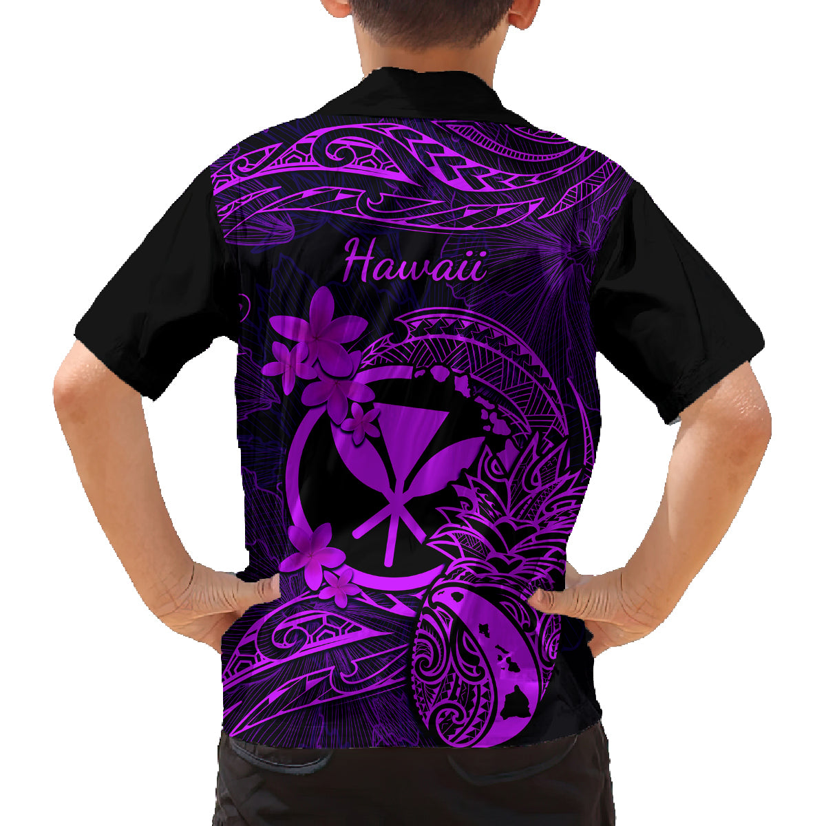 Hawaii Family Matching Puletasi Dress and Hawaiian Shirt Pineapple Mix Polynesian Plumeria Purple Version LT14 - Polynesian Pride