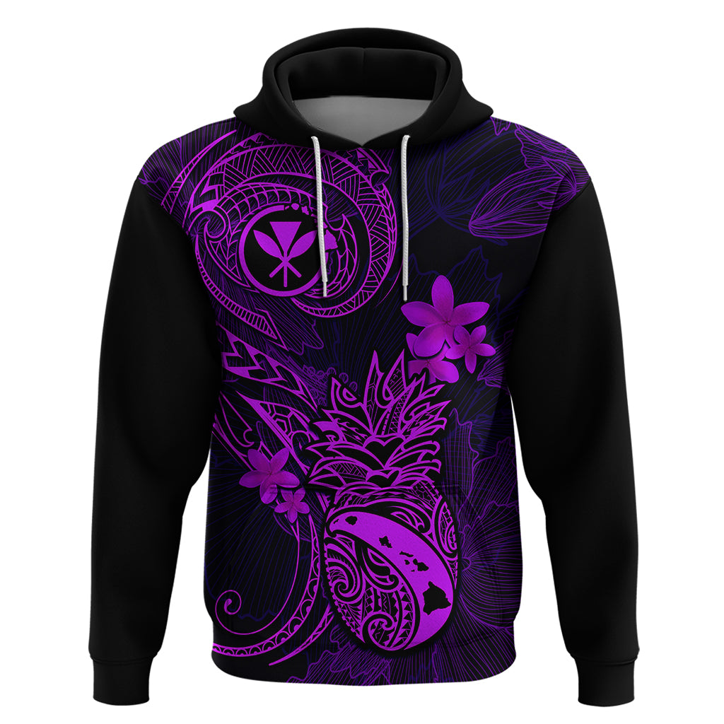 Hawaii Hoodie Pineapple Mix Polynesian Plumeria Purple Version LT14 Pullover Hoodie Purple - Polynesian Pride