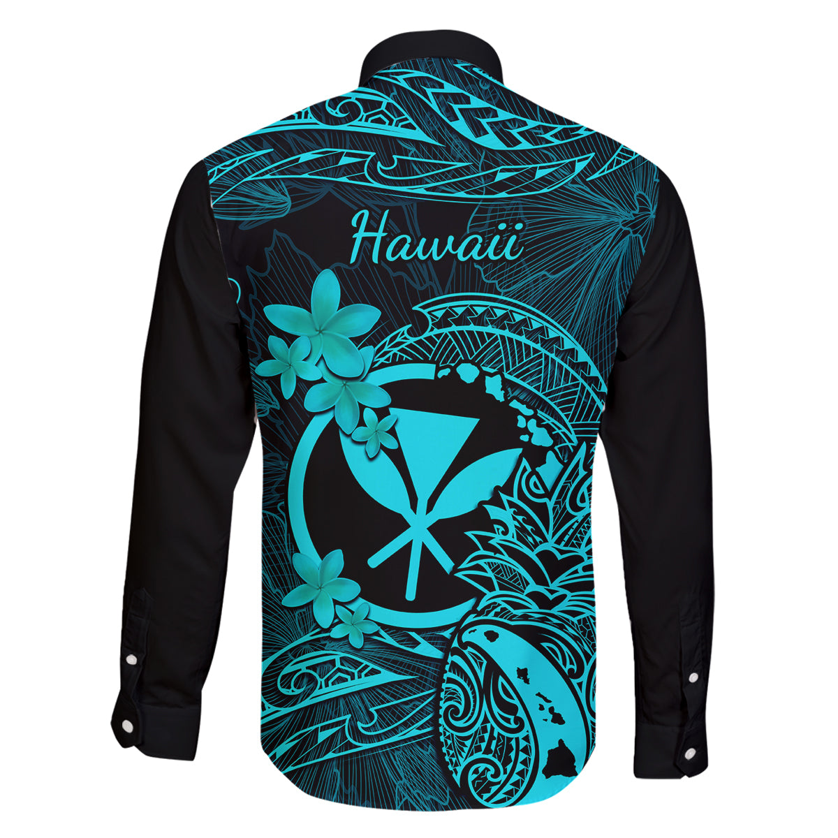 Hawaii Family Matching Summer Maxi Dress and Hawaiian Shirt Pineapple Mix Polynesian Plumeria Turquoise Version LT14 - Polynesian Pride