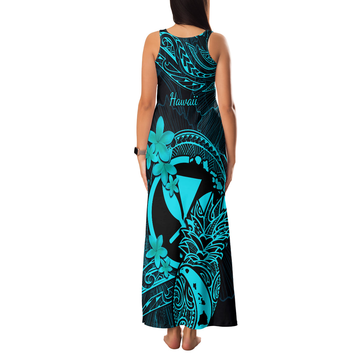 Hawaii Family Matching Tank Maxi Dress and Hawaiian Shirt Pineapple Mix Polynesian Plumeria Turquoise Version LT14 - Polynesian Pride