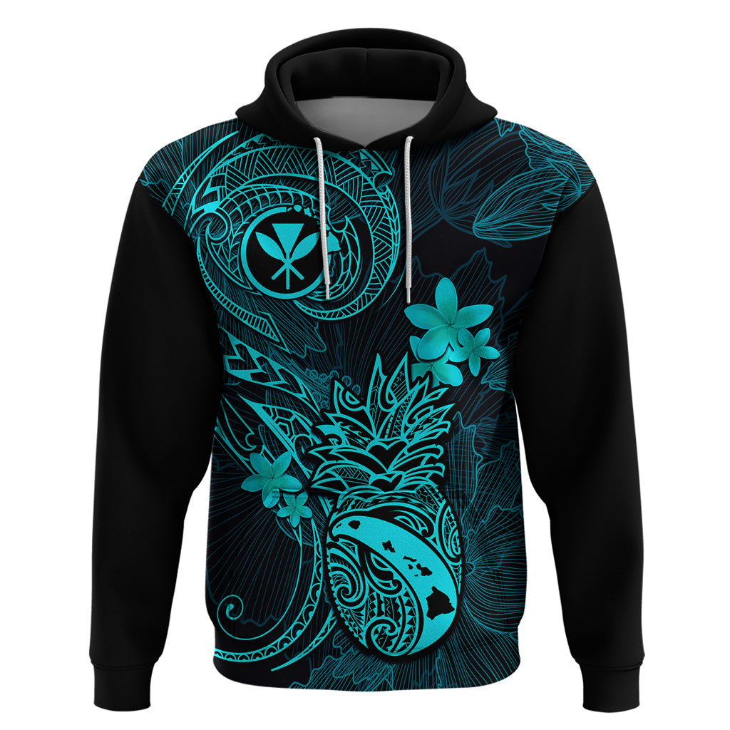 Hawaii Hoodie Pineapple Mix Polynesian Plumeria Turquoise Version LT14 Pullover Hoodie Turquoise - Polynesian Pride