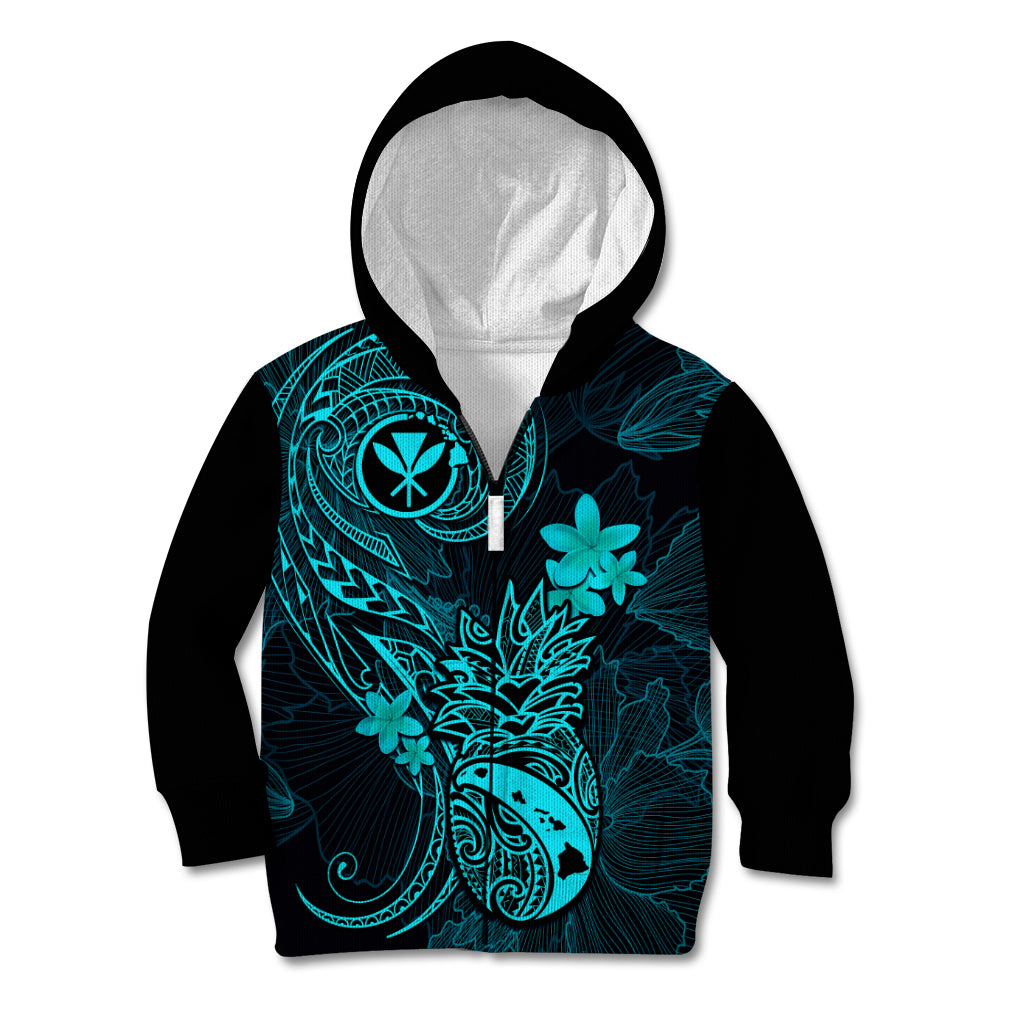 Hawaii Kid Hoodie Pineapple Mix Polynesian Plumeria Turquoise Version LT14 - Polynesian Pride