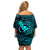 Hawaii Off Shoulder Short Dress Pineapple Mix Polynesian Plumeria Turquoise Version LT14 - Polynesian Pride