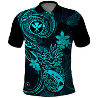 Hawaii Polo Shirt Pineapple Mix Polynesian Plumeria Turquoise Version LT14 Turquoise - Polynesian Pride