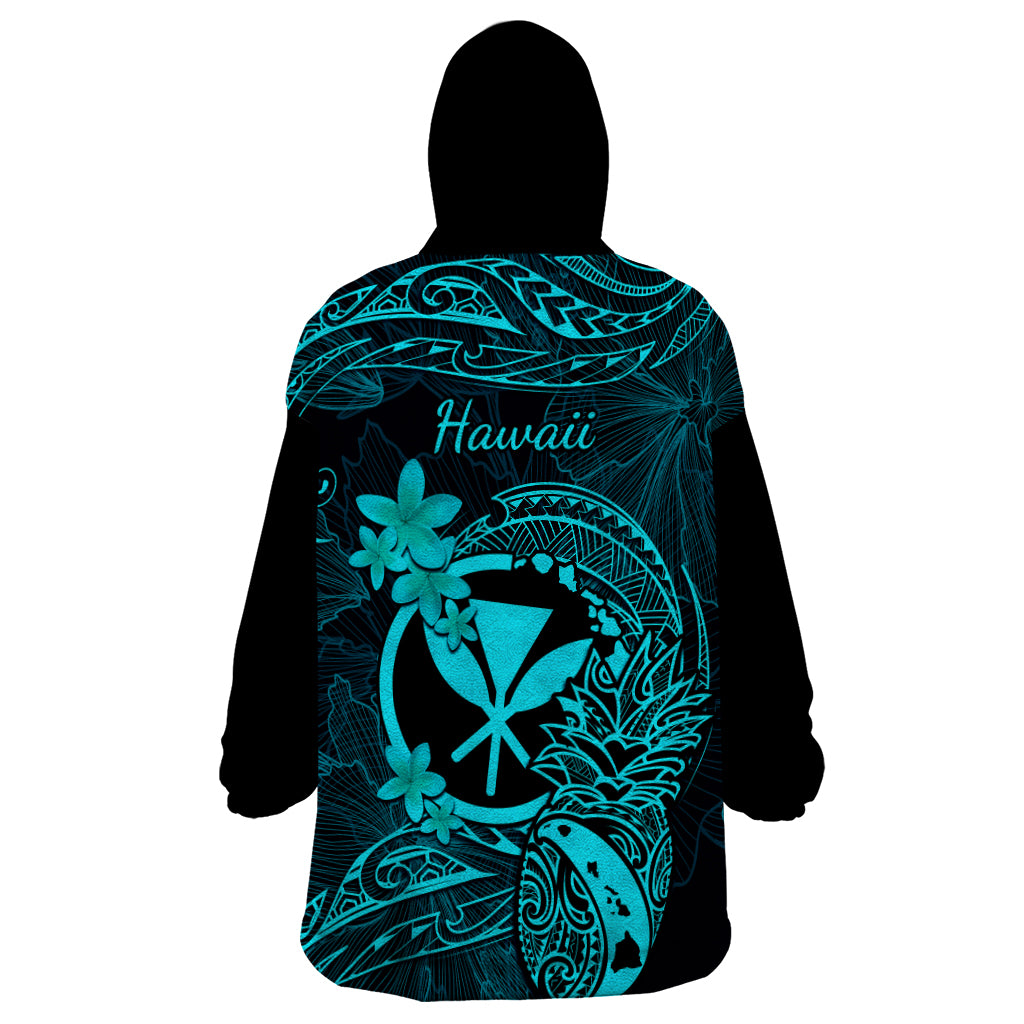 Hawaii Wearable Blanket Hoodie Pineapple Mix Polynesian Plumeria Turquoise Version LT14 - Polynesian Pride
