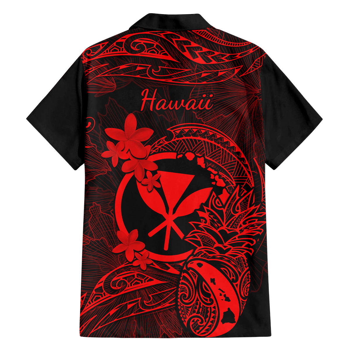 hawaii-family-matching-off-shoulder-long-sleeve-dress-and-hawaiian-shirt-pineapple-mix-polynesian-plumeria-red-version