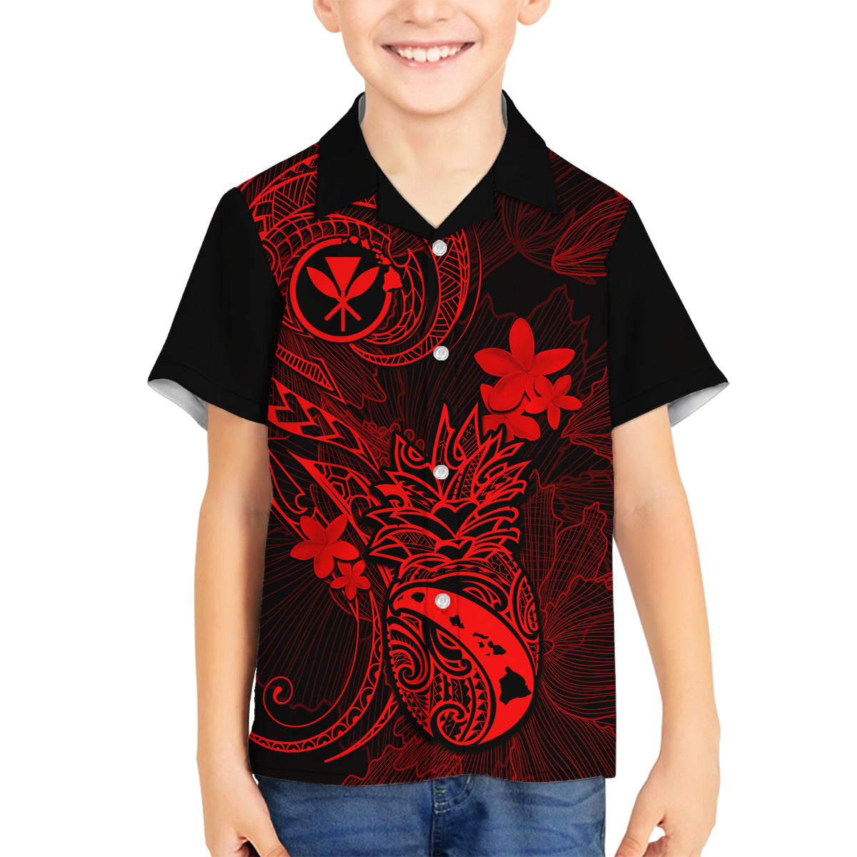hawaii-family-matching-off-shoulder-maxi-dress-and-hawaiian-shirt-pineapple-mix-polynesian-plumeria-red-version