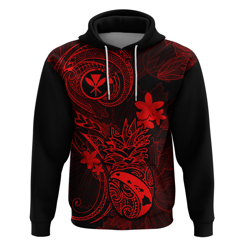 Hawaii Hoodie Pineapple Mix Polynesian Plumeria Red Version LT14 Pullover Hoodie Red - Polynesian Pride