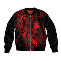 Hawaii Sleeve Zip Bomber Jacket Pineapple Mix Polynesian Plumeria Red Version LT14 Unisex Red - Polynesian Pride