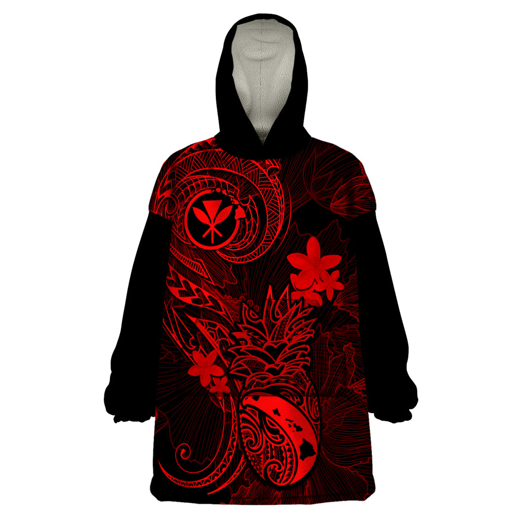 Hawaii Wearable Blanket Hoodie Pineapple Mix Polynesian Plumeria Red Version LT14 One Size Red - Polynesian Pride