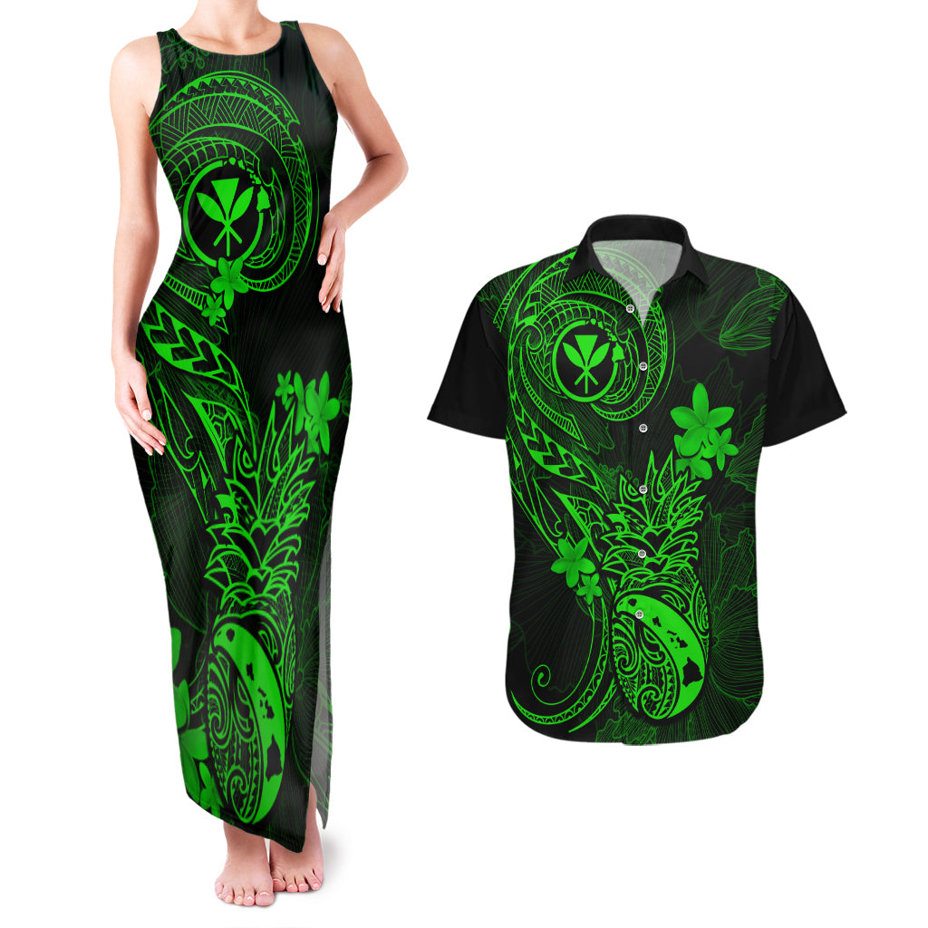 Hawaii Couples Matching Tank Maxi Dress and Hawaiian Shirt Pineapple Mix Polynesian Plumeria Green Version LT14 Green - Polynesian Pride