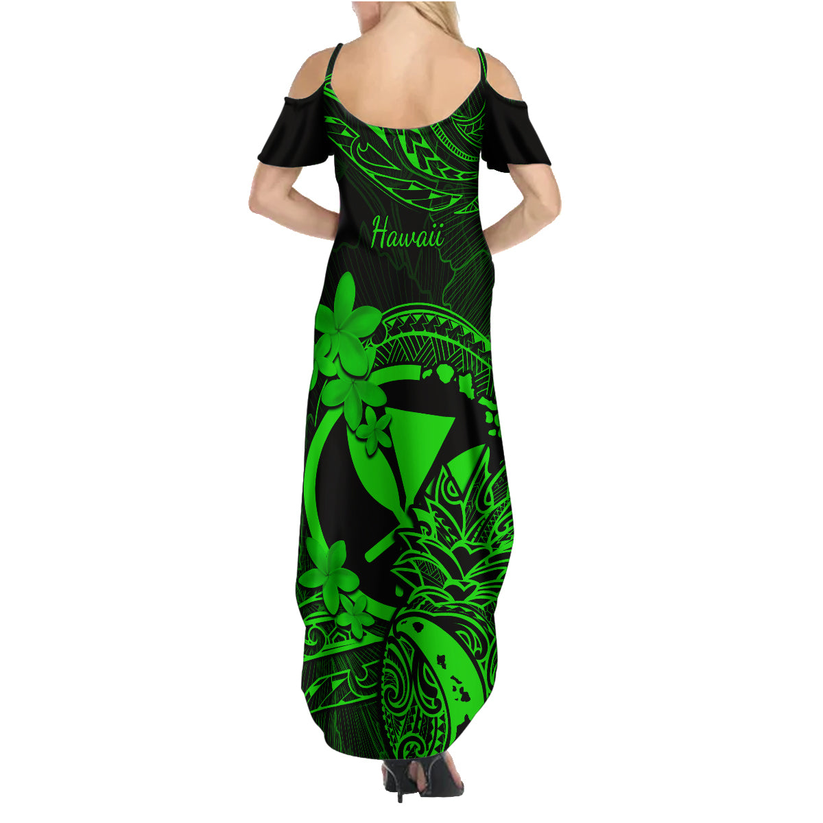 Hawaii Family Matching Summer Maxi Dress and Hawaiian Shirt Pineapple Mix Polynesian Plumeria Green Version LT14 - Polynesian Pride