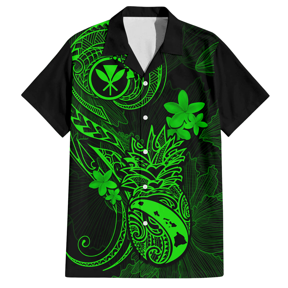 Hawaii Family Matching Summer Maxi Dress and Hawaiian Shirt Pineapple Mix Polynesian Plumeria Green Version LT14 Dad's Shirt - Short Sleeve Green - Polynesian Pride