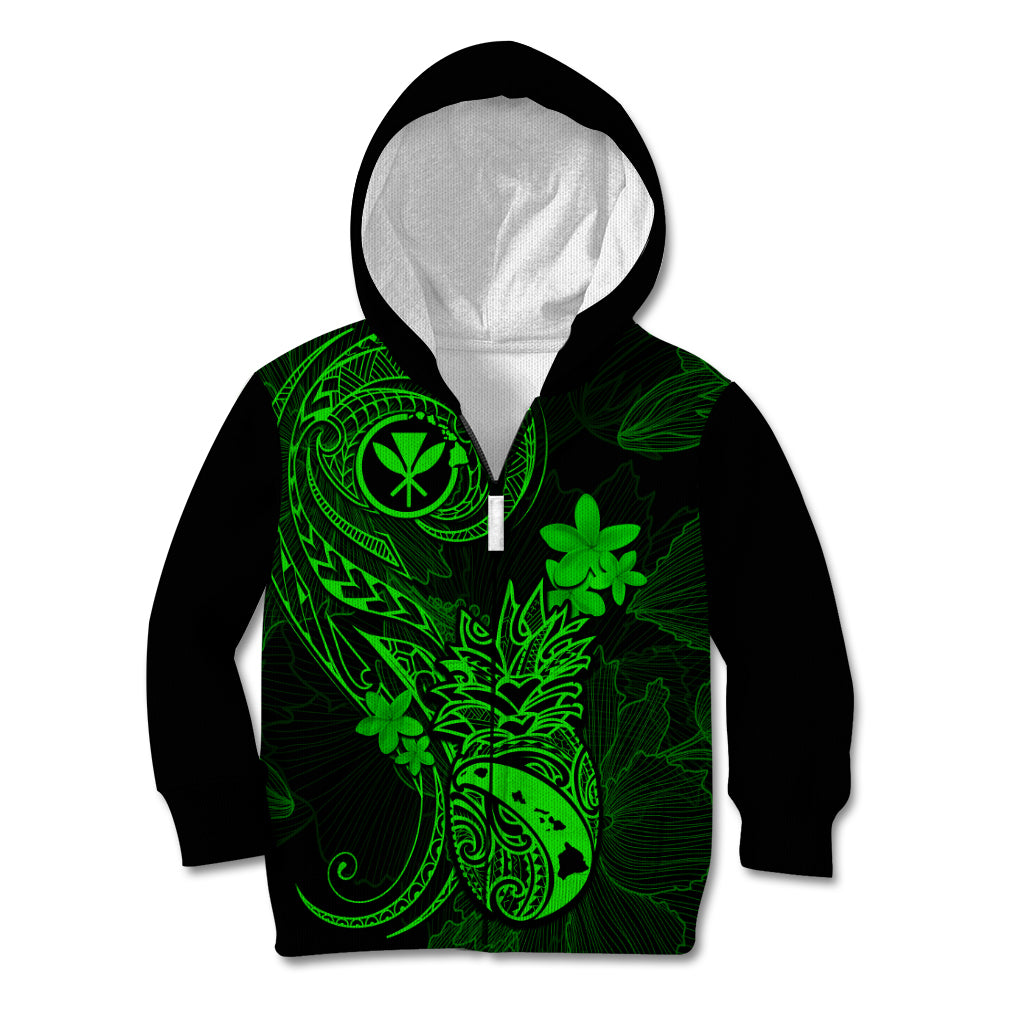 Hawaii Kid Hoodie Pineapple Mix Polynesian Plumeria Green Version LT14 - Polynesian Pride