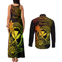 hawaii-couples-matching-tank-maxi-dress-and-long-sleeve-button-shirts-shaka-tattoo-mix-polynesian-plumeria-reggae-version