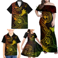 Hawaii Family Matching Off Shoulder Maxi Dress and Hawaiian Shirt Shaka Tattoo Mix Polynesian Plumeria Reggae Version LT14 - Polynesian Pride