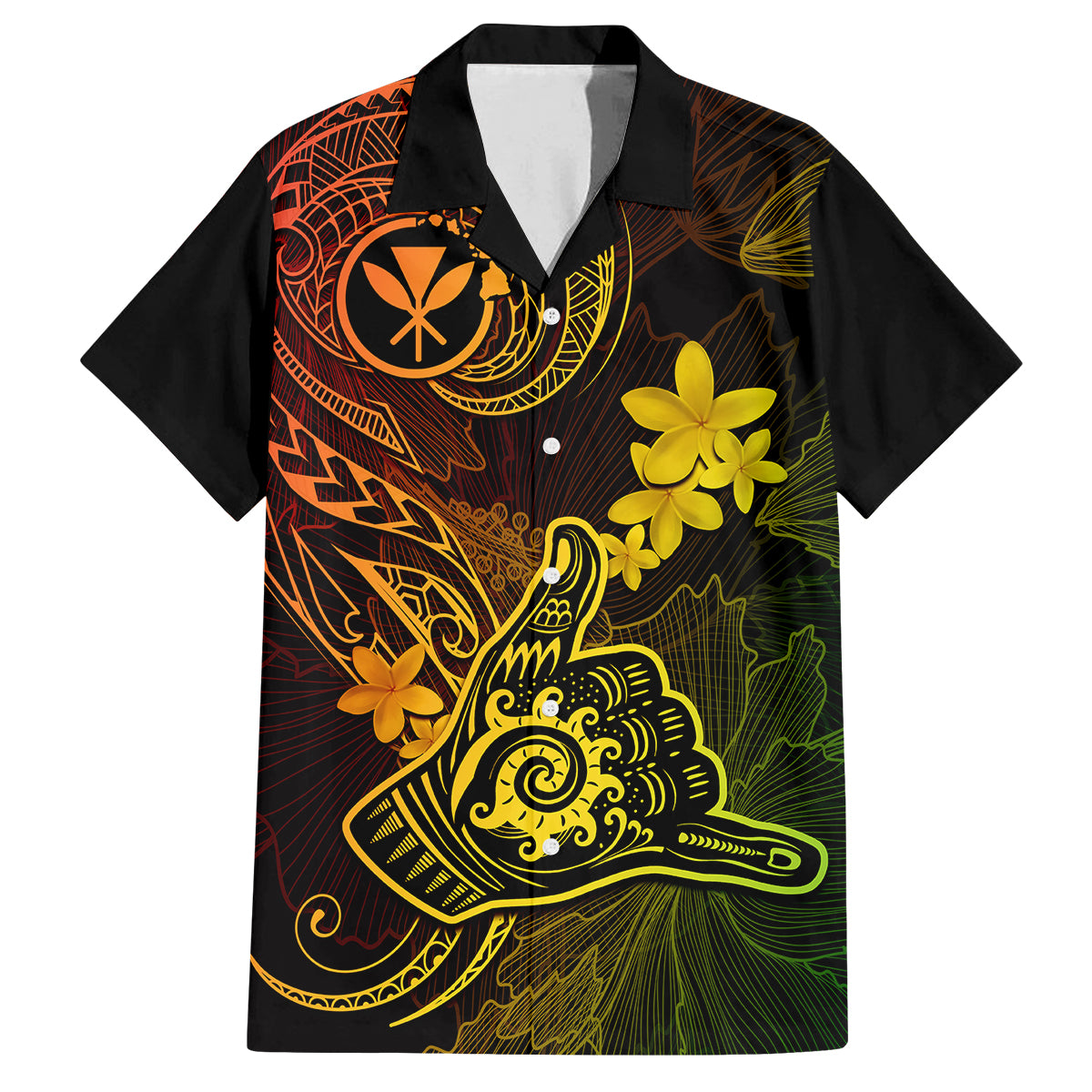 Hawaii Family Matching Off Shoulder Maxi Dress and Hawaiian Shirt Shaka Tattoo Mix Polynesian Plumeria Reggae Version LT14 Dad's Shirt - Short Sleeve Reggae - Polynesian Pride