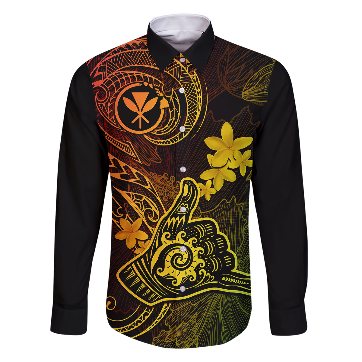 Hawaii Family Matching Off Shoulder Maxi Dress and Hawaiian Shirt Shaka Tattoo Mix Polynesian Plumeria Reggae Version LT14 Dad's Shirt - Long Sleeve Reggae - Polynesian Pride