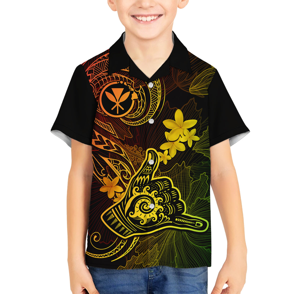 Hawaii Family Matching Off Shoulder Maxi Dress and Hawaiian Shirt Shaka Tattoo Mix Polynesian Plumeria Reggae Version LT14 Son's Shirt Reggae - Polynesian Pride
