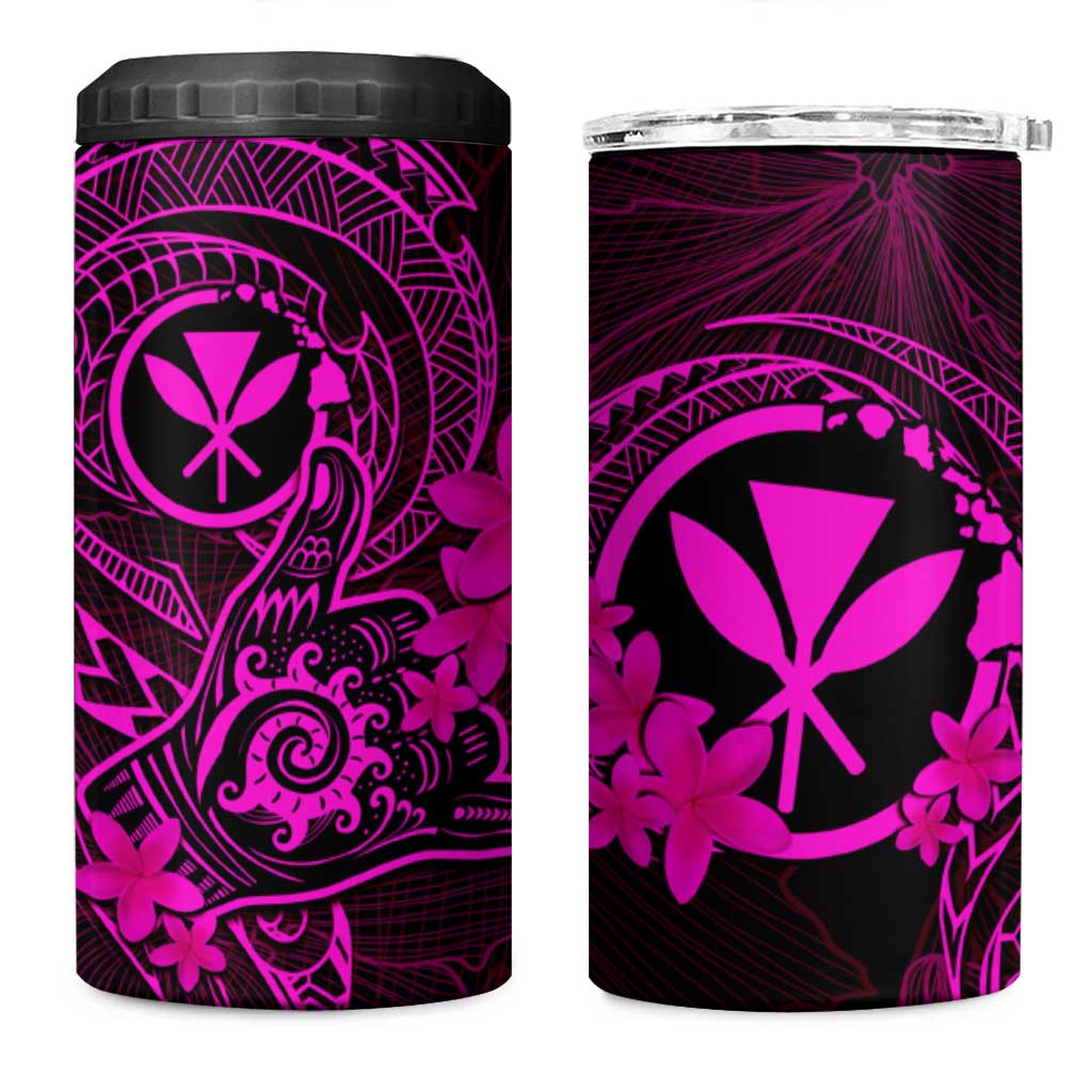 Hawaii 4 in 1 Can Cooler Tumbler Shaka Tattoo Mix Polynesian Plumeria Pink Version