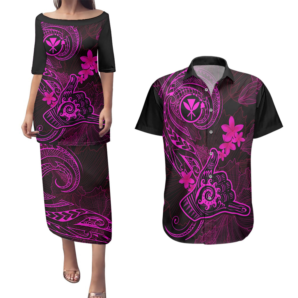 Hawaii Couples Matching Puletasi Dress and Hawaiian Shirt Shaka Tattoo Mix Polynesian Plumeria Pink Version LT14 Pink - Polynesian Pride