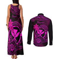 hawaii-couples-matching-tank-maxi-dress-and-long-sleeve-button-shirts-shaka-tattoo-mix-polynesian-plumeria-pink-version