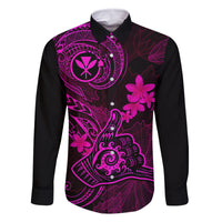 Hawaii Family Matching Off Shoulder Maxi Dress and Hawaiian Shirt Shaka Tattoo Mix Polynesian Plumeria Pink Version LT14 Dad's Shirt - Long Sleeve Pink - Polynesian Pride