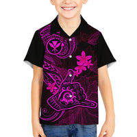 Hawaii Family Matching Off Shoulder Maxi Dress and Hawaiian Shirt Shaka Tattoo Mix Polynesian Plumeria Pink Version LT14 Son's Shirt Pink - Polynesian Pride