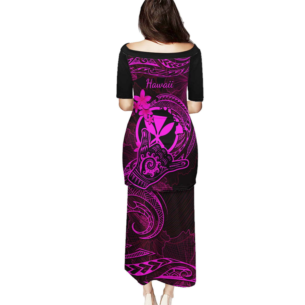 Hawaii Family Matching Puletasi Dress and Hawaiian Shirt Shaka Tattoo Mix Polynesian Plumeria Pink Version LT14 - Polynesian Pride